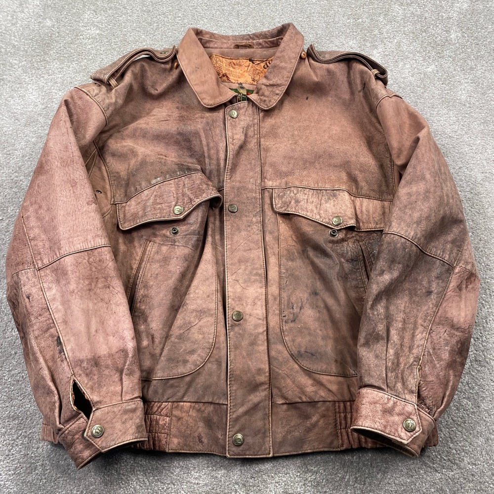 Outback Red Leather Bomber Jacket Mens L Brown Good Distressed Vintage 90s Zip